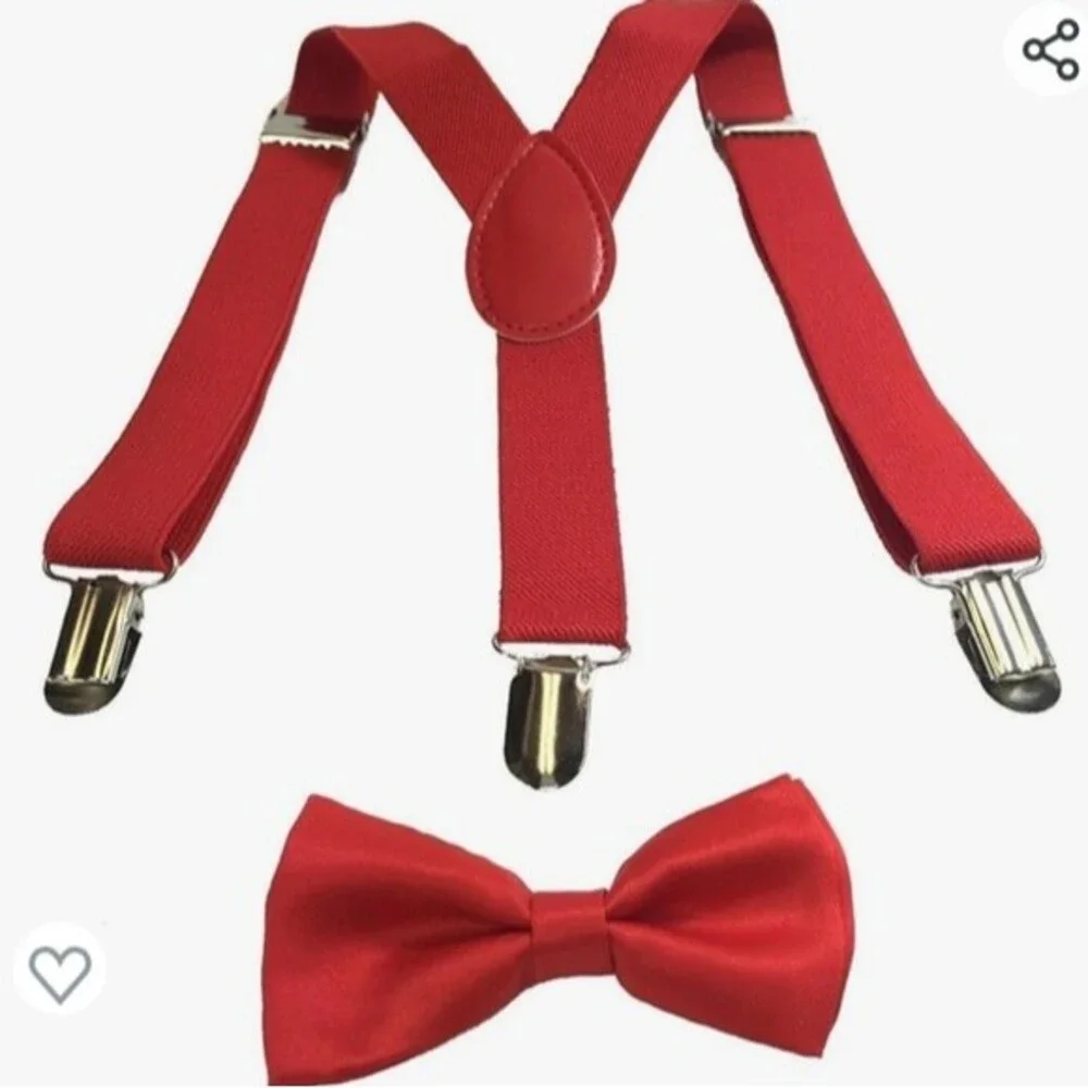 kids red suspenders and matching bow tie